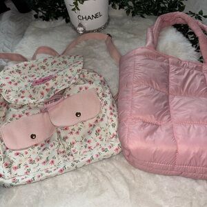 Pretty Feminine Cottagecore Floral Backpack & Puffer purse shoulder bag bundle